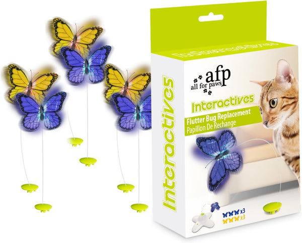 ALL FOR PAWS Interactive Cat Butterfly Flutter Replacements for Spinner Toys, 6 Pack Re-Fill