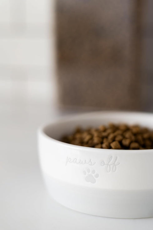 Pearhead Paws Off Ceramic Cat Bowl - Small Food and Water Bowl for Cats, Microwave & Dishwasher Safe