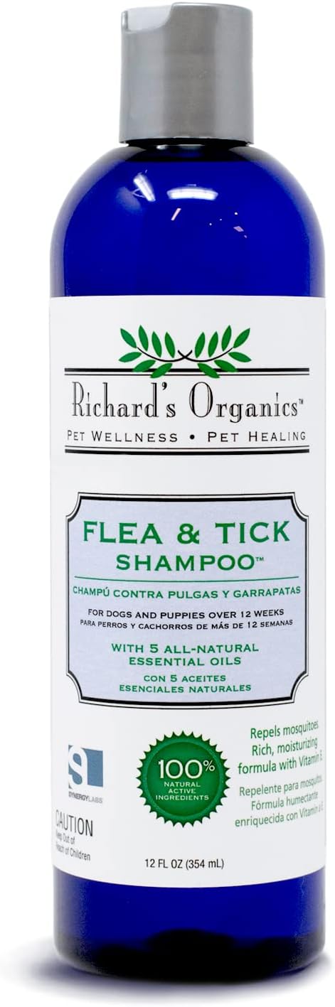 Richards Organics Flea and Tick Shampoo for Dogs 100% All-Natural Actives Kills