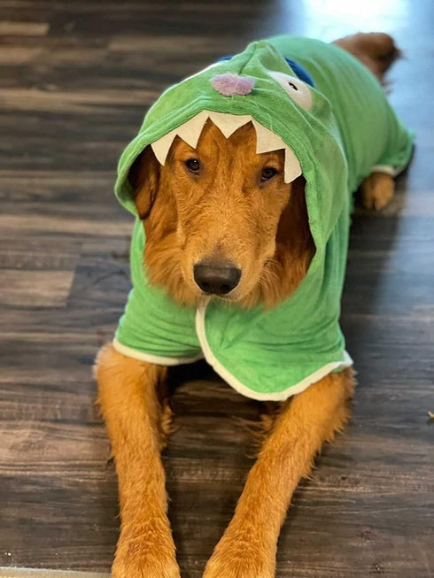 XL Microfiber Dog Towel with Monster Hoodie - Soft Bathrobe for Dogs