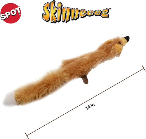 SPOT Skinneeez Fox 14 Inch Stuffing-Free Plush Squeaky Dog Toy, Soft Tug-of-War Toy