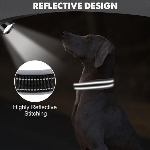 Joytale Neoprene Padded Dog Collar for Large Dogs, 11 Colors, Reflective Wide Adjustable Heavy Duty Nylon Collar, Black