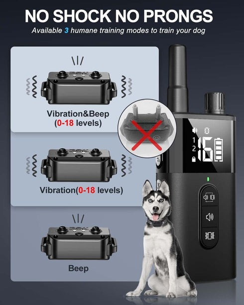 No Shock Dog Training Collar with Remote, 2000ft Range, Waterproof & Rechargeable Vibration Collar for 15-120 lbs