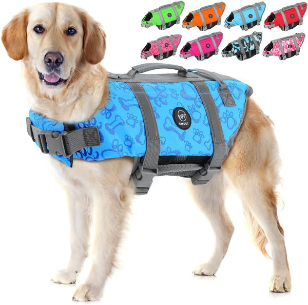 EMUST Dog Life Preserver - Flotation Vest for Swimming, Beach Boating for Small/Medium/Large Dogs, New Blue