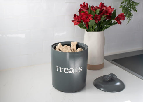 Nat & Jules Charcoal Grey 8 x 6 Ceramic Pet Treats Canister