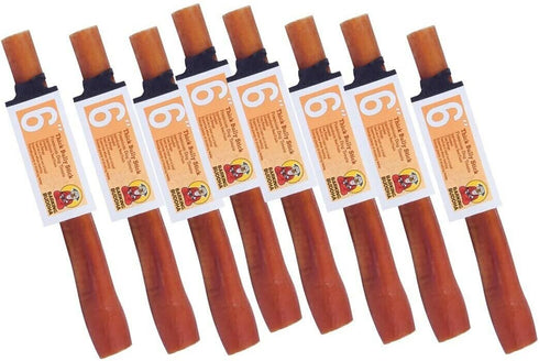 6 Inch Thick Bully Sticks for Dogs, Pack of 8, Premium Fully Digestible Odor Free Beef Pizzle Chew Treats