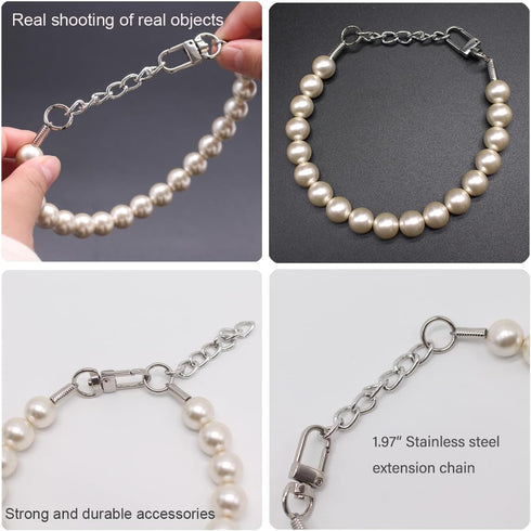 0.55 Inch Big Pearl Dog Collar, Suitable for Medium Large Dogs, Strong Stainless Steel Wire Rope, Elegant Adjustable