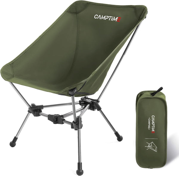 Camptime Portable Camping Chair, Lightweight Compact Backpacking Chair with Side Pocket, Wide Seat