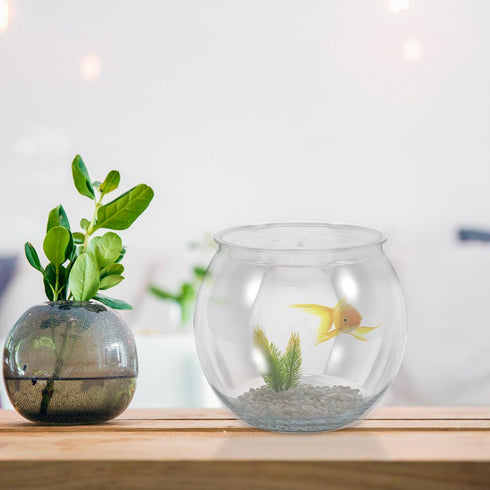 Small Glass Fish Bowl, Plastic Aquarium Goldfish Tank for Desktop Turtle Tank, Micro Landscape Decoration (16.5x16.5cm)