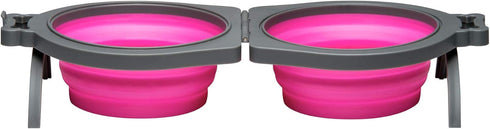 Loving Pets - Bella Roma Double Diner Portable Travel Dog Bowls - Collapsible Combined Dog Food & Water Bowls (Pink,