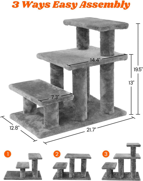 Pawque Dog Stairs for Small Dogs - Stable Pet Steps with High-Strength Boards, 3 Steps, Grey