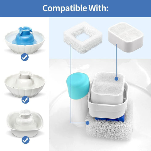 20 Pack Ceramic Cat Water Fountain Replacement Filters - 16 Pet Fountain and 4 Foam Filters for Tritone/Fiumi