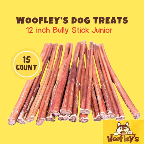 Woofley's 12 Inch Bully Sticks for Small Dogs - (15 Count) - Safe and Easily Digestible Dog Chews