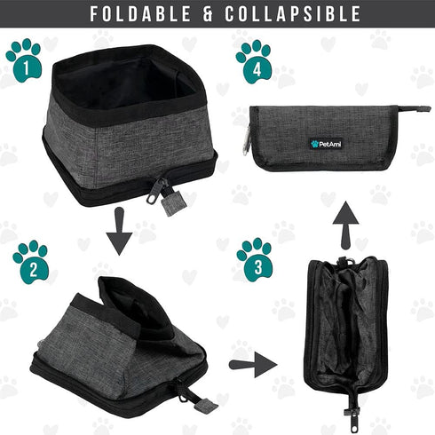 PetAmi Collapsible Dog Bowls 2 Pack - Food and Water Travel Set, Portable No Spill, Foldable Lightweight BPA Free