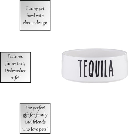47th & Main White Ceramic Hand-Lettered Pet Dish, Small, Tequila