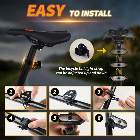 Teguangmei Bike Tail Light with Turn Signals, USB Rechargeable Rear Light with Wireless Remote Control