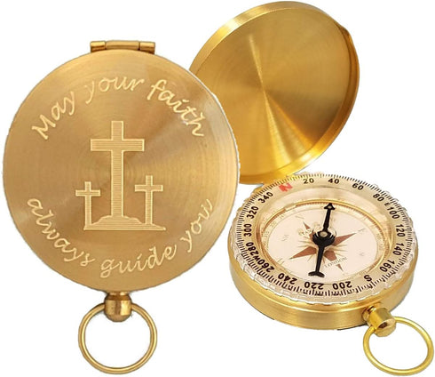 Personalized Compass for Baptism, Confirmation, First Communion - Engraved Gift of Faith for Catholic or Christian Men,