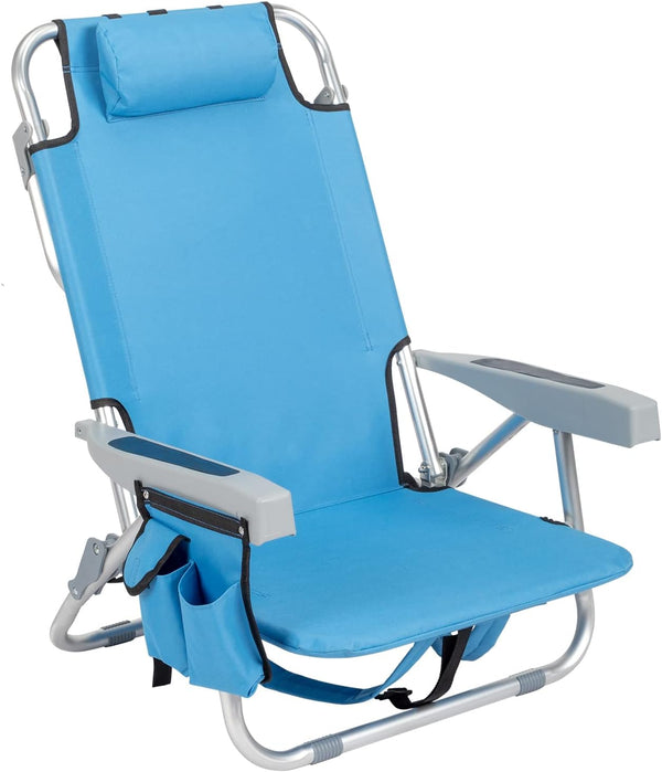 Folding Beach Chair, 5 Position Portable Backpack Foldable Camping Chair with Headrest,
