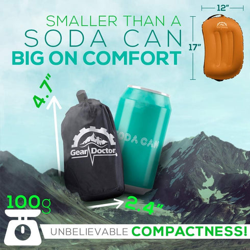 Gear Doctors Inflatable Camping Pillow - Backpacking Pillow, Blow Up Pillow for Camping, Orange