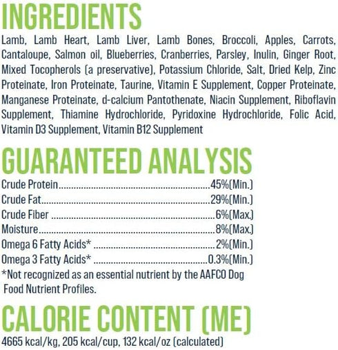 8 Stewart Raw Naturals Freeze Dried Raw Dog Food or Meal Topper, Lamb & Vegetables Recipe, Ounce Bag, Complete