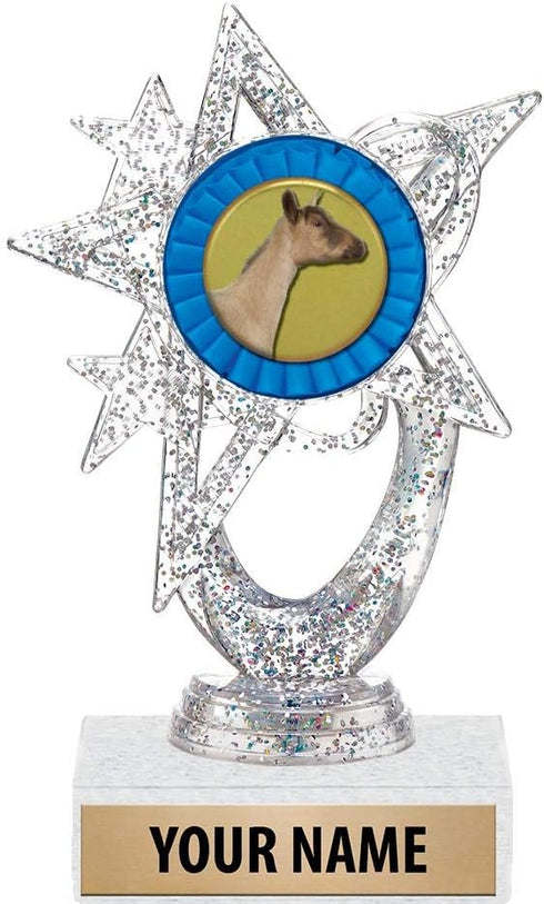 5.5" Silver Glitter Dairy Goat Trophies, Custom Astral Star Dairy Goat Trophy