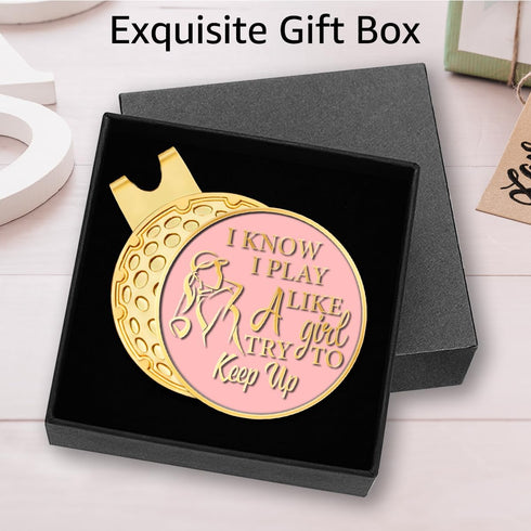 Hafhue I Know I Play Like A Girl Golf Ball Marker with Magnetic Hat Clip, Stainless Steel Gift for Golfer