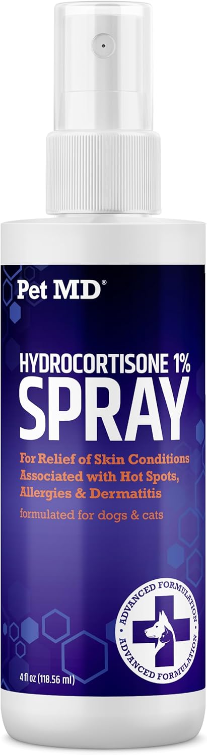 Pet MD Hydrocortisone Spray for Dogs, Cats, Horses - 4 oz Itch Relief Spray & Hot Spot Treatment for Irritated Dry
