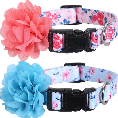 2 Pack Floral Dog Collar with Removable Flower, Adjustable Nylon Pet Collars for Large Dogs
