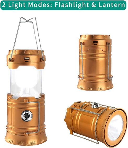 LED Camping Lantern, Solar and Rechargeable, Collapsible Portable Light for Daily Use and Emergencies