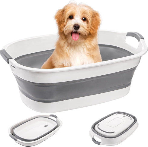 Coloch Collapsible Pet Bathtub with Water Drain Plug, Plastic Dog Bath Tub with
