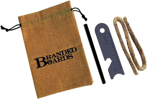 Portable Bushcraft Stainless BBQ Cooking Grill Grate, Mini Knife, Fire Starter Kits, Bamboo Cutting Board, Burlap Bag