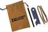 Portable Bushcraft Stainless BBQ Cooking Grill Grate, Mini Knife, Fire Starter Kits, Bamboo Cutting Board, Burlap Bag