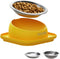 Tilted Cat Feeding Bowls, Whisker Friendly Raised Bowls for Indoor Cats, 3 in 1 Combined Design (Yellow)