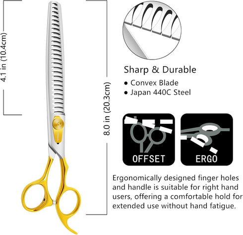 HASHIMOTO Chunkers Dog Grooming Scissors - 8.0 inch Shears for Thick Coats, 26 Teeth, Lightweight, Balanced