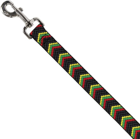 Buckle-Down Pet Leash - Chevron Weave, Black/Rasta, 4 Feet Long, 1" Wide