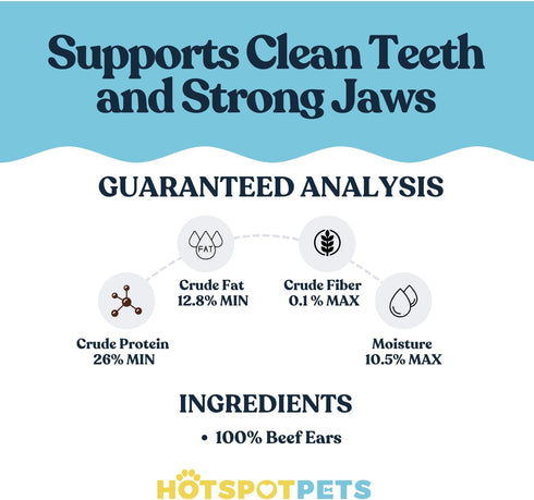 hotspot pets All-Natural Beef Cow Ears Dog Chews - 10 Pack, Long-Lasting, Low Odor Treat for Healthy Teeth