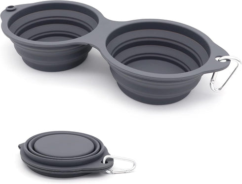 SLSON Collapsible Dog Bowls, Integrated Molding Double Bowl, 2 in 1 Foldable Pet Food & Water Bowl for Walking, Hiking