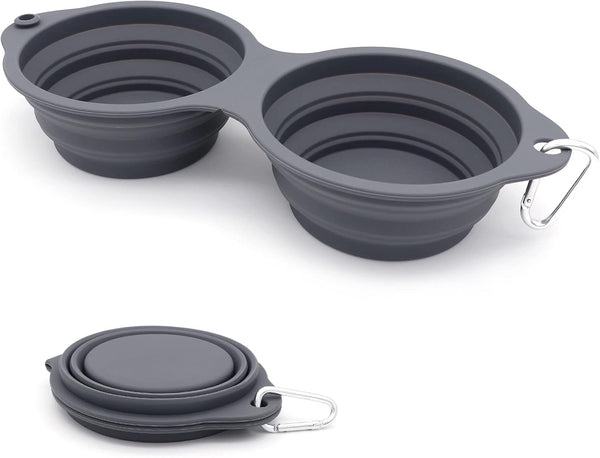 SLSON Collapsible Dog Bowls, Integrated Molding Double Bowl, 2 in 1 Foldable Pet Food & Water Bowl for Walking, Hiking