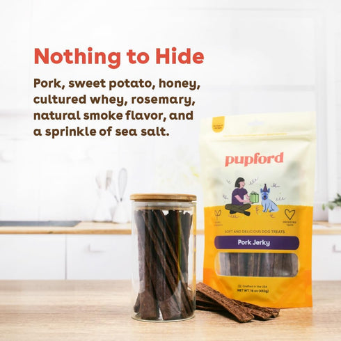 (10 oz) Pupford Pork Jerky for Dogs & Puppies, All-Natural, Healthy Dog Treats, No Fillers, Made in USA