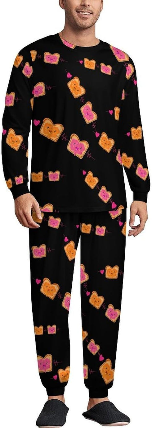 Generic Peanut Butter Jelly Heartbeat Men's Pajamas Set Long Sleeve Sleepwear Crew Neck