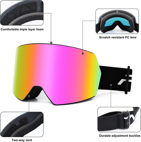 FMY Ski Goggles for Men, Women & Youth - Anti Fog UV400 Protection for Snowboard Skiing