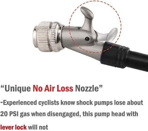 Giyo High Pressure Shock Pump, 300 PSI Max for Fork & Rear Suspension, No Air Loss Lever Lock Nozzle