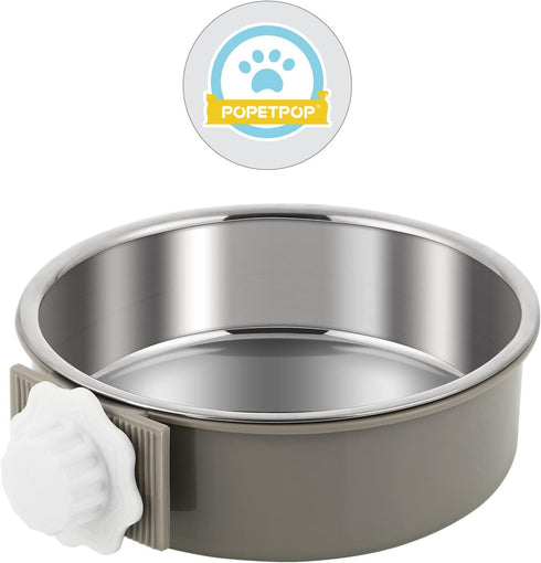 POPETPOP No Spill Crate Water Bowl: Removable Stainless Steel Dog Bowl for Cat, Puppy, Rabbit, Pet Kennel Cage