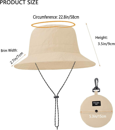 Waterproof Bucket Rain Hat, Outdoor Fishing Hat for Men Women Foldable Outdoor UV Protection Sun Hat Quick Dry Packable Hat for Summer Beach Fishing Hiking, Khaki
