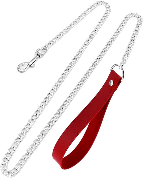 Red Leather Choker Collar with Chain Leash Set, Adjustable Soft PU Heart Pendant Necklace for Women & Pet Dogs