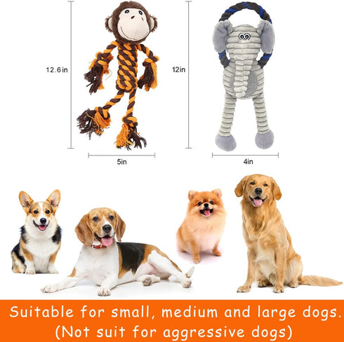 Rope Dog Toys for Small Dogs, Tug of War Toys, Squeaky Toys to Keep Them Busy, Interactive for Aggressive Chewers