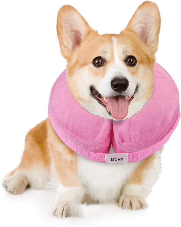 MCHY Inflatable Dog Cone - Adjustable Recovery Collar for Dogs After Surgery, Prevent Biting & Scratching (M, Pink)
