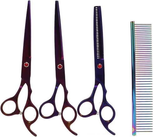 Set, Gavigain Purple Grooming Kit, Premium Stainless Steel Scissors Ergonomic Handle, Proof Comb, for Long Haired Pets