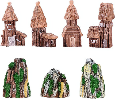 Opexicos 7Pcs Micro Landscape Accessories, Resin Rockery and House Crafts, Aquarium Supplies