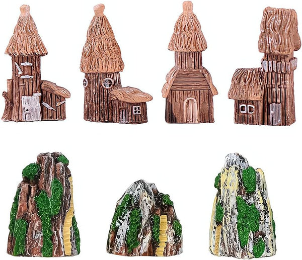 Opexicos 7Pcs Micro Landscape Accessories, Resin Rockery and House Crafts, Aquarium Supplies